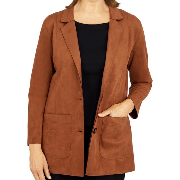 Cognac Brown Suede Blazer Jacket - Picture 3 of 5